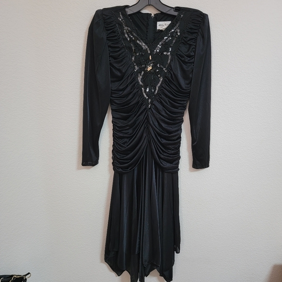 Vintage Abby Kent Black Beaded/Sequin Ruched Dress - Picture 1 of 7